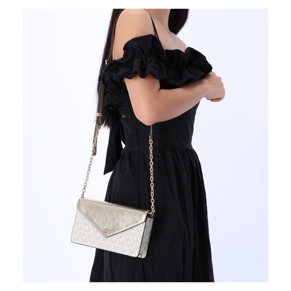 Michael Kors Jet Set Travel Small Signature Clutch Crossbody Vanilla Pale Gold - Picture 6 of 10